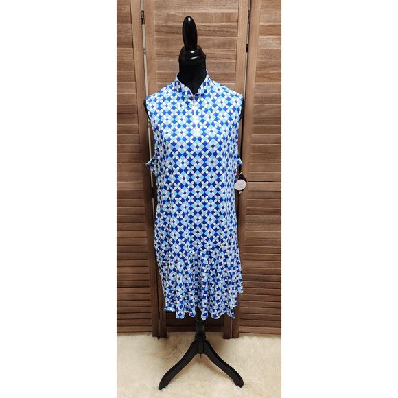 Rezobay XXL Italia Printed Sleeveless Hem Flounce Poly Dress Resort Luxury Wear - Picture 2 of 8